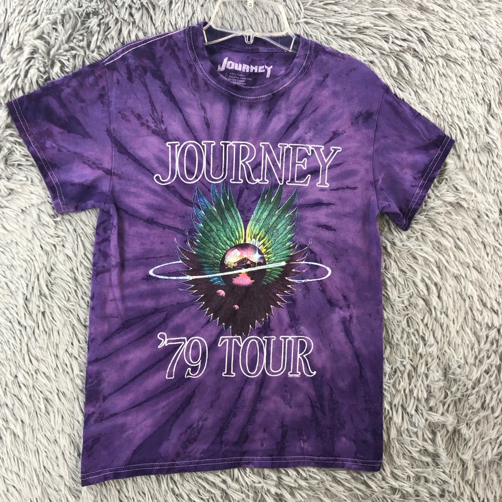 Journey Tshirt 79 Tour Purple Tye Dye 80s Music Womens Small Short Sleeve Shirt